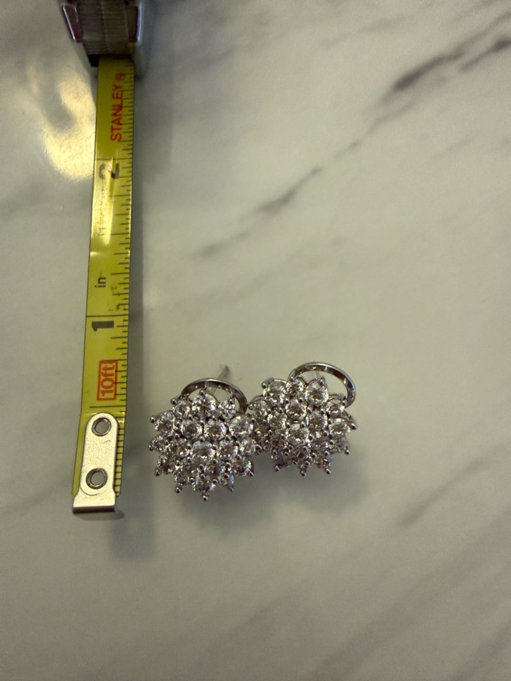 Silver Clustered Crystal Flower Stud Earrings - Picture 3 of 8